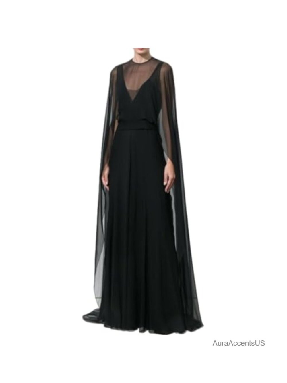 Women's Chiffon Long Cape Poncho Sheer Mesh Shrug Cover Up